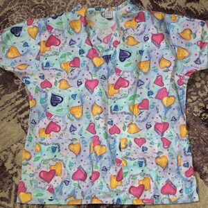 Colorful Heart Pattern scrub top